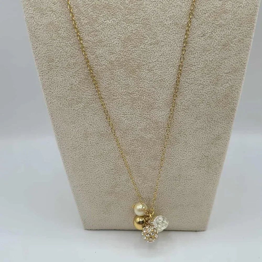 J Crew Gold tone Faux Pearl Gold  & Pave Ball Pendant